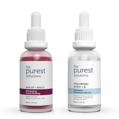 The Purest Solutions: Dry Skin Savior Set - AHA BHA Peeling, Hyaluronic Acid Serum - Intense Hydration, Exfoliation & Sm