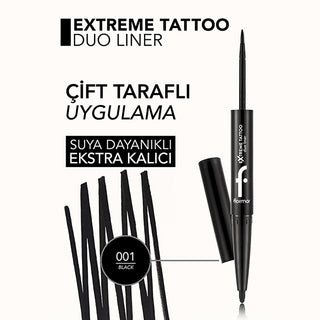 Flormar Extreme Tattoo Duo Eyeliner & Eye Pencil - Long-Lasting, Water-Resistant Dual Makeup Tool for Dramatic Eye Looks Flormar Extreme Tattoo Duo Eyeliner & Eye Pencil - Long-Lasting dual eyeliner and eye pencil, long-lasting eye makeup, water-resistant cosmetics, highly pigmented eyeliner, smudge-proof eye pencil, makeup duo, cosmetic product, eye makeup essentials, Flormar Extreme Tattoo Duo, dramatic eye looks, versatile makeup tool, travel-friendly cosmetics