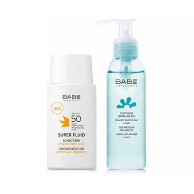 Babe SPF50 Sunscreen and Micellar Gel Set - Sensitive Skin Friendly, Antioxidant Skincare