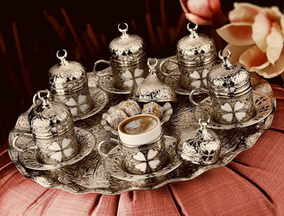 Sena Espresso Coffee Cups Set, Turkish Arabic Greek Coffee Set, Silver Plated...