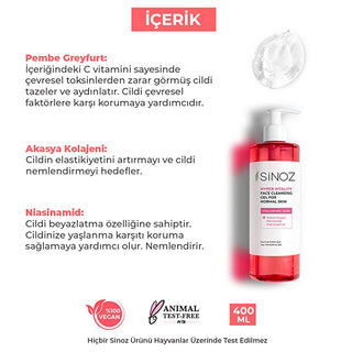 Sinoz Hydrating Facial Cleanser for Normal Skin: Gentle Daily Face Wash with Hyaluronic Acid, Pink Grapefruit & Acacia Collagen - Brightens & Moisturizes (400ml) Sinoz Facial Cleanser: Hydrating Face Wash for Normal Skin facial cleanser for normal skin, hydrating face wash, gentle daily cleanser, hyaluronic acid cleanser, skin brightening face wash, Sinoz cleanser, normal skin face wash, pink grapefruit cleanser, akasya collagen facial wash, face wash, cleanser, skincare, hyaluronic acid, akasya collagen, p
