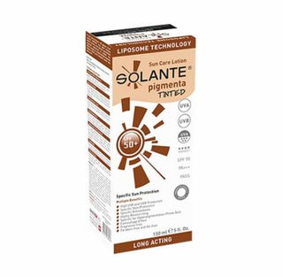 solante pigmenta tinted lotion SPF 50 front view, solante pigmenta tinted lotion SPF 50 back view, solante pigmenta tinted lotion SPF 50 texture Solante Pigmenta Tinted Lotion SPF 50+ - Lightweight Protection | 150 ml Solante Pigmenta Tinted Lotion SPF 50+ | 150 ml solante, tinted-lotion, spft-50, skin-pigmentation, sensitive-skin, sun-protection, lightweight, moisturizer, skincare, ai-generated