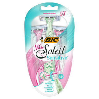 Bic Women's Razor - Miss Soleil Sensitive 3-Blade Shaving System for Smooth Skin Bic Women's Razor for Smooth Shaving Women's Razor, Sensitive Skin Razor, Lubricating Strip Razor, Ergonomic Handle Razor, Aloe Vera and Vitamin E Razor, Smooth Shaving, Women's Grooming, Personal Care, Shaving Essentials, Bic Miss Soleil