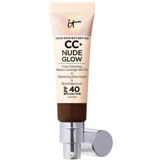 CC+ Nude Glow Lightweight Foundation + Glow Serum with SPF 40 and Niacinamide - Color-Correcting, Medium Coverage Liquid Foundation for Radiant Skin CC+ Nude Glow Foundation + Glow Serum - SPF 40 & Niacinamide color-correcting foundation, glow serum, SPF 40, niacinamide, hyaluronic acid, green tea extract, medium coverage foundation, liquid foundation, brightening foundation, radiant skin, healthy glow, skincare-infused makeup, clean beauty, sensitive skin friendly, daily makeup, natural finish