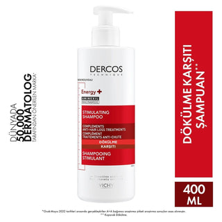 Vichy Dercos Energising Anti-Hair Loss Shampoo 400ml - Strengthens Hair Roots, Hypoallergenic