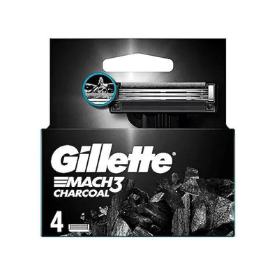 Gillette Mach3 Charcoal Razor Blades - 4 Pack, Compatible with Mach3 Razors, Charcoal Infused Lubricating Strip for Smoo