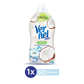 vernel coconut laundry softener bottle, close up of vernel max naturals coconut softener Vernel Coconut Concentrated Laundry Softener - Max Naturals 1440 ml | Ideal for Homeowners & Laundry Enthusiasts Vernel Coconut Laundry Softener - Max Naturals laundry-softener, vernel, coconut, natural-cosmetics, fabric-care, household-cleaning, softener, laundry-care, e-vitamins, ai-generated