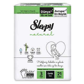Sleepy Natural: Size 3 Midi Baby Diapers (21-Count) - Bamboo & Organic Cotton, Wetness Indicator, Hypoallergenic, Up to 15 Hour Protection Sleepy Natural Baby Diapers - Size 3, Organic Cotton & Bamboo baby diapers, natural baby diapers, organic cotton diapers, bamboo diapers, hypoallergenic baby diapers, baby diapers with wetness indicator, overnight baby diapers, newborn diapers, size 3 baby diapers, midi baby diapers, diapers, natural diapers, organic diapers, bamboo diapers, hypoallergenic diapers, wetne