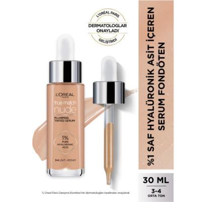 Loreal Paris True Match Nude Foundation Serum - Hyaluronic Acid, Non-Comedogenic, Light to Medium Coverage for Sensitive