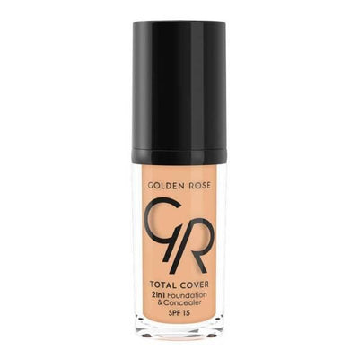 Golden Rose Total Cover Foundation & Concealer: Natural 2-in-1, Full Coverage, Oil-Free, SPF 15 - Flawless Skin, Blemish