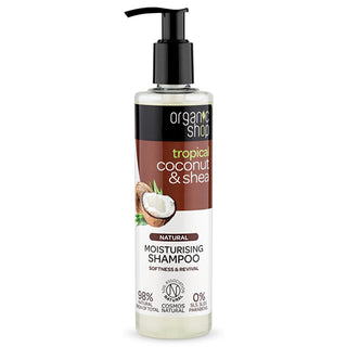 Organic Shop Coconut & Shea Butter Shampoo - Natural, Sulfate-Free, 9.49 fl oz Organic Coconut & Shea Butter Shampoo - Natural & Sulfate-Free organic shampoo, natural hair care, shea butter shampoo, coconut shampoo, chemical-free hair products, sulfate-free shampoo, gentle hair care, environmentally friendly cosmetics, COSMOS NATURAL certified, nourishing shampoo, moisturizing shampoo, dry hair repair, damaged hair repair, sensitive scalp shampoo
