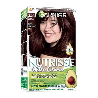 Garnier Nutrisse Nourishing Permanent Hair Color - Long-Lasting, Vegan, Cruelty-Free - 3.23 Dark Chestnut Garnier Nutrisse Permanent Hair Color - Nourishing & Long-Lasting hair dye, permanent hair color, nourishing hair color, vegan hair dye, cruelty-free hair color, long-lasting hair color, Garnier Nutrisse, dark chestnut hair color, at-home hair dye, hair care, beauty products, cosmetics