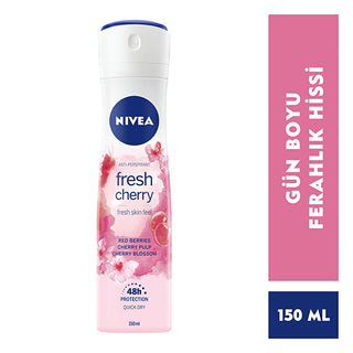 Nivea Fresh Cherry Women's Deodorant Spray - 48 Hour Anti-Perspirant Protection Nivea Fresh Cherry Deodorant Spray - 48hr Anti-Perspirant Deodorant Spray, Nivea Fresh Cherry, Women's Deodorant, 48-hour Anti-perspirant, Long-lasting Freshness, Cherry Fragrance, Dermatologically Tested, Suitable for All Skin Types, Anti-perspirant Deodorant, Women's Hygiene, Personal Care, Freshness for Women, Confidence Boost, Body Care, Hygiene Products