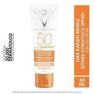 Vichy Capital Soleil SPF 50+ Tinted Sunscreen: Anti-Dark Spot Face Protection, Evens Skin Tone, High UVA/UVB Defense, Hypoallergenic Vichy SPF 50+ Tinted Sunscreen: Anti-Dark Spot, Even Skin sunscreen, SPF 50+ sunscreen, anti dark spot sunscreen, tinted sunscreen, sun protection for face, hypoallergenic sunscreen, sunscreen for dark spots, Vichy sunscreen, lekeleri gideren güneş kremi, leke karşıtı güneş kremi, sun protection, anti-aging, even skin tone, dark spot prevention, UVA protection, UVB protection,