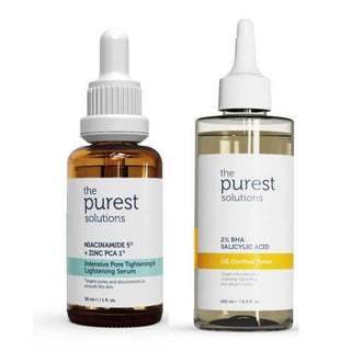 The Purest Solutions: Oily & Combination Skin Care Set - Pore Tightening Niacinamide Serum & Oil Control Salicylic Acid Toner The Purest Solutions: Oily Skin Set - Pore Tightening & Oil Control oily skin care set, combination skin care, pore tightening serum, oil control toner, Niacinamide serum, Salicylic acid toner, enlarged pore treatment, skin lightening serum, BHA toner, The Purest Solutions, skincare set, oily skin, combination skin, Niacinamide, Salicylic acid, pore minimizing, oil control, acne trea