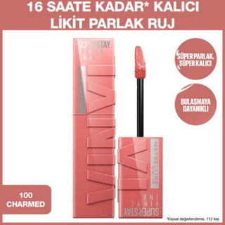 Maybelline New York Super Stay Vinyl Ink Likit Parlak Ruj - 100 Charmed, Long-Lasting Liquid Lipstick with Non-Sticky Formula Maybelline Super Stay Vinyl Ink - Long-Lasting Lip Color long-lasting lip gloss, liquid lipstick, Maybelline Super Stay Vinyl Ink, non-sticky lip color, 16-hour lip makeup, lip care cosmetics, cosmetics, makeup, beauty products, lipstick, Maybelline, New York, Super Stay Vinyl Ink, 100 Charmed, Charmed, lip gloss, vibrant lip color, durable lip makeup