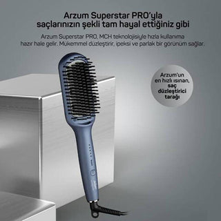 arzum-superstar-pro-hair-straightening-brush-1, arzum-superstar-pro-brush-cooking-with-ceramic-plates Arzum Superstar Pro Hair Straightening Brush - Ion Technology, Adjustable Heat | 140-220 °F Arzum Superstar Pro Hair Straightening Brush arzum, hair-straightening-brush, ion-technology, beauty-tools, hair-styling, ceramic-plates, adjustable-heat, automatic-shutoff, fast-heating, ai-generated