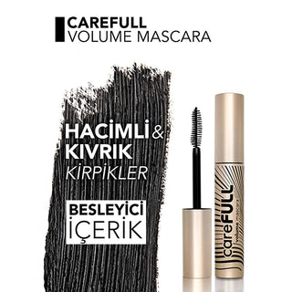 Flormar CareFULL Volume: Lash Strengthening Black Mascara for Thicker, Longer Eyelashes - Jojoba & Almond Oil, Collagen Infused, Non-Clumping Flormar CareFULL: Volumizing & Strengthening Black Mascara volume mascara, lash strengthening mascara, careful volume mascara, jojoba oil mascara, almond oil mascara, collagen mascara, black mascara, non-clumping mascara, eyelash growth mascara, natural mascara, mascara, lash care, eyelash volume, eyelash growth, non-clumping, natural finish, creamy texture, flexible 