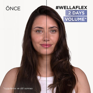wella wellaflex extra strong hold mousse 200 ml, wella hair mousse packaging with vegan label, styling application of wellaflex hair mousse Wella Wellaflex 2 Days Volume - Extra Strong Hold Hair Mousse for Vegan Users | 200 ml Wella Wellaflex 2 Days Volume Extra Strong Hold Foam wella, hair-mousse, extra-strong-hold, vegan, hairstyling, volume, hair-care, thick-hair, smooth-hair, ai-generated