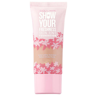 show by pastel skin tint foundation 502 beige rose bottle, show by pastel foundation swatch on skin, vegan cruelty-free makeup product Show by Pastel Show Your Freshness Skin Tint Foundation - 502 Beige Rose for Makeup Enthusiasts | 1.01 fl oz Show by Pastel Skin Tint Foundation - 502 Beige Rose show-by-pastel, skin-tint-foundation, vegan-makeup, makeup-enthusiasts, cruelty-free, paraben-free, gluten-free, natural-finish, hydrating-foundation, ai-generated