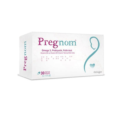 Pregnom - Omega-3, Probiotics, Folic Acid Dietary Supplement for Pregnancy Support - 30 Soft Capsules