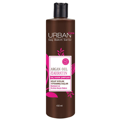 Urban Care Argan Oil & Keratin Anti-Breakage Shampoo - 450ml/15.22 fl oz - Nourishes, Repairs Damaged Hair, Silicone & P