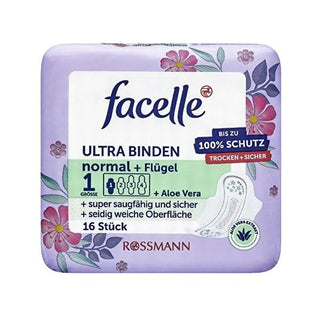 Facelle Ultra Comfort Aloe Vera Sanitary Pads with Wings - 16 Count, Anatomic...