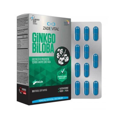 Zade Vital Ginkgo Biloba Dietary Supplement - 30 Capsules for Cognitive Support and Prebiotic Benefits