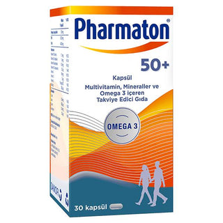 Pharmaton 50 Plus Multivitamin for Seniors: Boost Energy, Support Heart & Brain Health w/ Omega-3, Ginseng - 30 Capsules