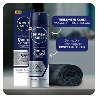 Nivea Men Derma Control Clinical Deodorant Spray - Long Lasting Anti-Perspirant Protection, Alcohol-Free, 5.07 fl oz Nivea Men Derma Control Deodorant Spray - Long Lasting Protection Nivea Men Deodorant Spray, Derma Control Clinical Deodorant, Alcohol-free Deodorant, Anti-perspirant Deodorant for Men, Long-lasting Deodorant Protection, Deodorant Spray for Men, Sensitive Skin Deodorant, Dermatologically Tested Deodorant, Men's Grooming, Personal Care, Hygiene Products
