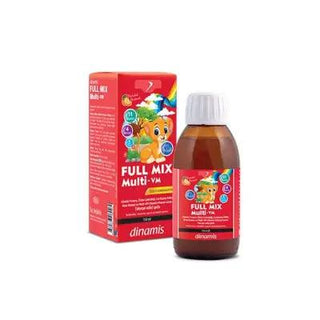 dinamis full mix multi vitamin syrup 150 ml bottle, children taking dinamis vitamin syrup, healthy family enjoying vitamin syrup Dinamis Full Mix Multi Vitamin Syrup - 150 ml Dinamis Full Mix Multi Vitamin Syrup - 150 ml dinamis, multi-vitamin, syrup, children, adults, health-supplement, families, natural, sugar-free, ai-generated