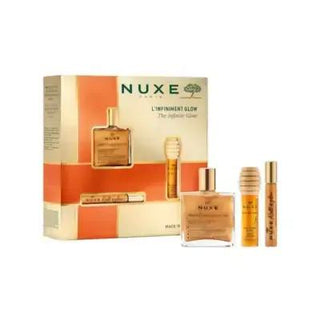 Nuxe Infinite Glow: Skincare Gift Set - Hydrating Dry Oil, Lip Balm & Radiance Enhancer | Nuxe Huile Prodigieuse & Reve de Miel Included Nuxe Gift Set: Radiant Skin w/ Huile Prodigieuse & Lip Balm Nuxe gift set, skincare gift set, beauty gift set, dry oil skincare, lip balm, radiance enhancing skincare, Nuxe Huile Prodigieuse, Nuxe Reve de Miel, moisturizing skincare set, gift set for women, dry oil, skincare, beauty, moisturizing, radiance, lip care, gift for her, gift for women, skincare routine, Nuxe ski