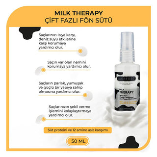 Morfose Milk Therapy: Hair Heat Protectant & Styling - Amino Acid & Milk Protein Damage Repair, Dual Phase Conditioner, 1.69 fl oz Morfose Hair Heat Protectant: Milk Protein & Amino Acids hair heat protectant, milk protein hair treatment, amino acid hair serum, dual phase hair conditioner, hair styling protection, heat protection spray, damage repair hair treatment, dry hair treatment, hair styling product, heat protectant, hair conditioner, amino acid treatment, milk protein, dual phase, heat protection, e