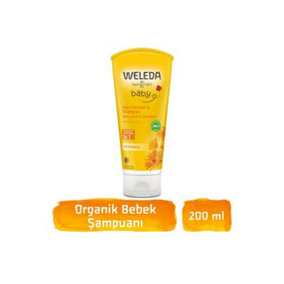 weleda baby calendula shampoo bottle, weleda baby calendula shampoo on towel, weleda baby calendula shampoo ingredients Weleda Baby Calendula Shampoo - Gentle 200 ml Weleda Baby Calendula Shampoo 200 ml baby-shampoo, weleda, calendula, gentle-cleanser, natural-products, parents, organic, sensitive-skin, baby-care, ai-generated