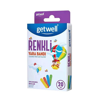 Getwell Yara Bandı Renkli 20'li - Breathable Wound Care Bandages for Minor Cuts Getwell Yara Bandı - Breathable Wound Care wound care bandages, colorful band aids, breathable wound dressings, waterproof bandages, minor cut care products, first aid kit, adhesive bandages, medical supplies, wound protection, Getwell products