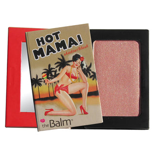 thebalm hot mama blush in compact, swatch of thebalm hot mama blush, thebalm hot mama blush applied on cheeks, thebalm hot mama blush packaging theBalm Hot Mama Blush - High Pigment Formula for Radiant Skin | All Skin Types theBalm Hot Mama Blush - High Pigment & Natural Glow thebalm, hot-mama-blush, blush, cosmetics, high-pigment, natural-glow, radiant-skin, makeup, ai-generated, skin-care