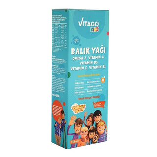 Vitago Kids Omega-3 Fish Oil Syrup with Vitamins A, D3, E, K2 - Delicious Orange Flavor for Brain Development & Immunity - 150ml Vitago Kids Omega-3: Brain & Immunity Support with Vitamins kids omega 3, fish oil for children, vitamin D3 for kids, vitamin A for children, vitamin k2 for kids, omega 3 syrup, fish oil with orange flavor, children's multivitamins, brain development supplements, immunity support for kids, Omega-3, fish oil, vitamin D, vitamin A, vitamin K, syrup, children's health, brain developm