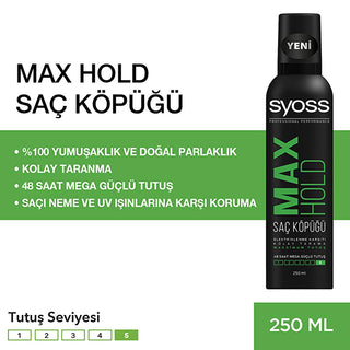 Syoss Max Hold Hair Mousse - Level 5 - 48H Lasting, Strong Hold, Anti-Static & Shine - Professional Hair Styling Foam for Frizz Control & Volume Syoss Hair Mousse: Max Hold - 48H Lasting Style & Shine hair mousse, strong hold hair mousse, long lasting hair mousse, anti-static hair styling, hair styling foam, syoss hair mousse, maximum hold hair product, hair mousse for volume, hair mousse for hold, frizz control hair mousse, hair styling, hair care, styling foam, strong hold, level 5 hold, 48-hour hold, shi