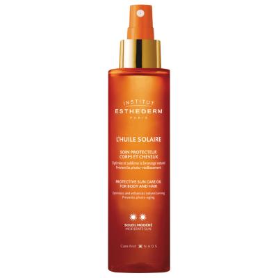 Institut Esthederm Sun Oil Moderate Sun Protection for Body and Hair - Moisturizing, Natural Tanning Support