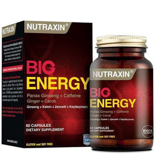 Nutraxin Big Energy 60 Capsules - Caffeine, Ginseng & Ginger Supplement for Energy Boost