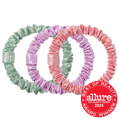 Slipsilk™ Skinny Scrunchies 3-Pack: Anti-Crease, Anti-Breakage Silk Hair Ties for Gentle, Damage-Free Hold & Healt