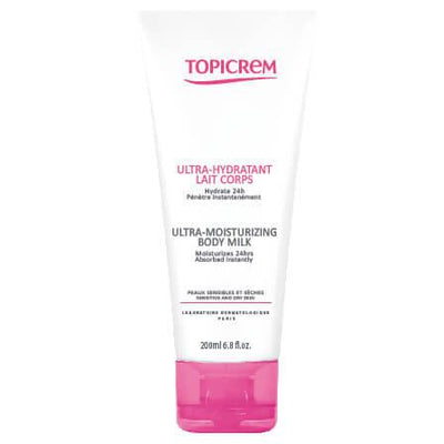 Topicrem Ultra Moisturizing Body Milk - 24H Hydration for Dry, Sensitive Skin, Babies, Kids & Adults - Non-Comedogenic, 