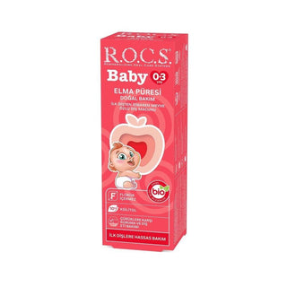 rocs baby toothpaste packaging, rocs baby apple puree flavor toothpaste ROCS Baby Toothpaste - Apple Puree | 35ml ROCS Baby Toothpaste Apple Puree - 35ml rocs, baby-toothpaste, apple-puree, children-care, dental-health, parenting, oral-hygiene, safe-for-kids, natural-flavors, ai-generated