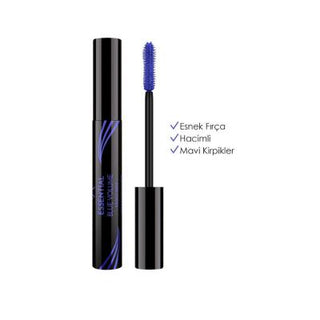 golden rose blue essential volume mascara, blue mascara wand, mascara tube, swatch of blue mascara on lashes Golden Rose Blue Essential Volume Mascara - Eye-Enhancing Formula | 04 Blue Golden Rose Volume Mascara - Blue in 04 golden-rose, mascara, blue-mascara, volume-mascara, makeup, eye-makeup, makeup-lovers, women, beauty, ai-generated