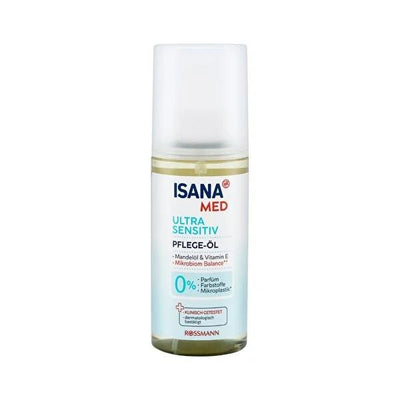 Isana Med: Ultra Sensitive Face & Body Oil - Fragrance-Free, Vegan Formula with Almond Oil & Vitamin E - Soothe, Nourish