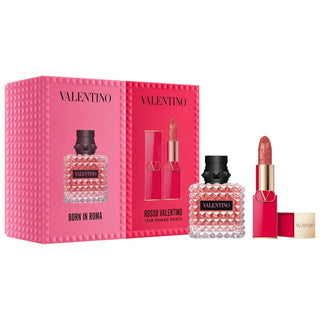 Valentino Mini Donna Born in Roma Perfume & Rosso Lipstick Set - Luxury Fragrance and Cosmetics Gift Valentino Donna Born in Roma Perfume & Lipstick Set Valentino Perfume Gift Set, Donna Born in Roma Eau de Parfum, Rosso Valentino Lipstick, Luxury Fragrance and Cosmetics Gift, High-end Perfume and Lipstick Set, Perfume and Lipstick Gift, Valentino Gift Set, Luxury Perfume, High Pigment Lipstick, Refillable Lipstick, Warm Florals Fragrance, Blackcurrant, Jasmine Grandiflorum, Bourbon Vanilla, 100R Lipstick S